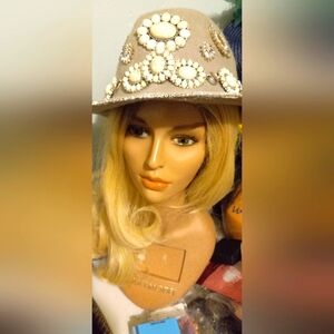 Embellished Tan Hat with Cream Accents